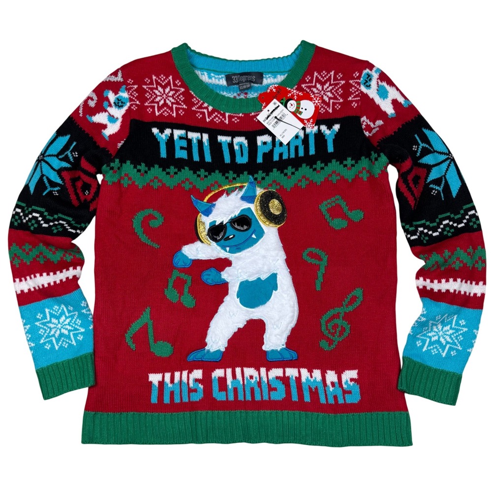 33 Degrees Kids Ugly Christmas Sweater Yeti To Party This Christmas XL 18-20‎